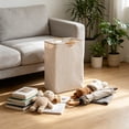 thumbnail image 4 of Dvumao 15.8x12x12 in Collapsible Linen Laundry Hamper, Waterproof Clothes Basket with Wooden Handles, Large Capacity Organizer, 4 of 6