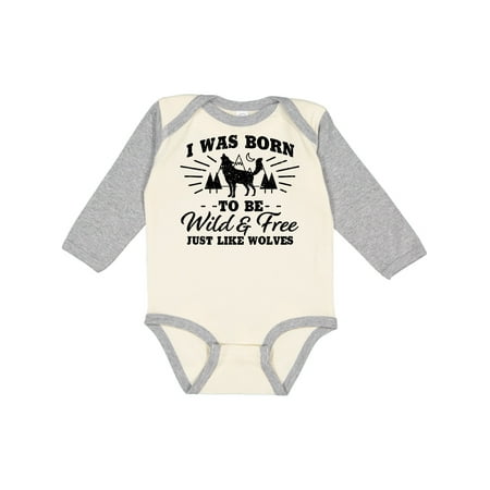 

Inktastic I was Born to be Wild and Free with Wolf and Mountains Gift Baby Boy or Baby Girl Long Sleeve Bodysuit