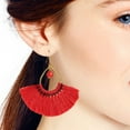 thumbnail image 4 of Chic Fan Shaped Red Tassels with Agate Bead Accent Brass Dangle Earrings, 4 of 4