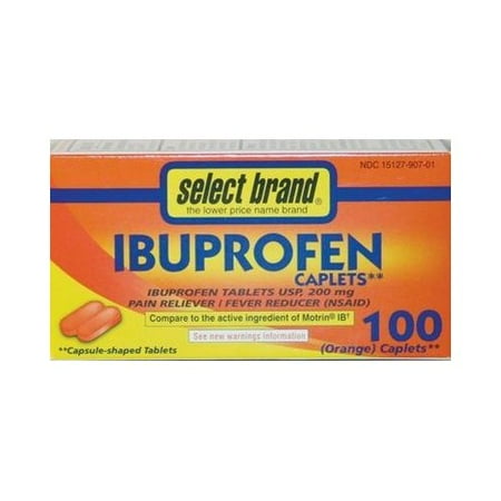 Ibuprofen Tablets, 200 mg, 100 Caplets Pain Reliever and Fever Reducer, 100 Count, Temporarily Relieves Minor Aches and Pains Due to: Headaches, Minor Pain of Arthritis, and the Common Cold