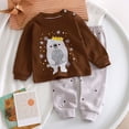 thumbnail image 2 of TOWED22 Toddler Boys Girls Cotton Pajama Set Cute Soft Pajamas Kids Winter Solid Color Cute Print Long Sleeved Home Wear Clothes Suit Baby Clothes Brown,3-6 M, 2 of 6