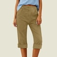thumbnail image 4 of Women Capri Pants 2026 Summer Trendy Linen Cropped Trouser with Pockets Beach Casual Cruise Fashion Capris Clothes Camel L, 4 of 6