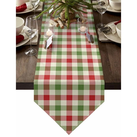 Table Runner Dresser Scarves Christmas Retro Red and Green Plaid Cotton Linen Burlap Table Cover Minimalist Tartan Lattice Table Runners for Family Kitchen Dining Holiday Party Banquet Decor