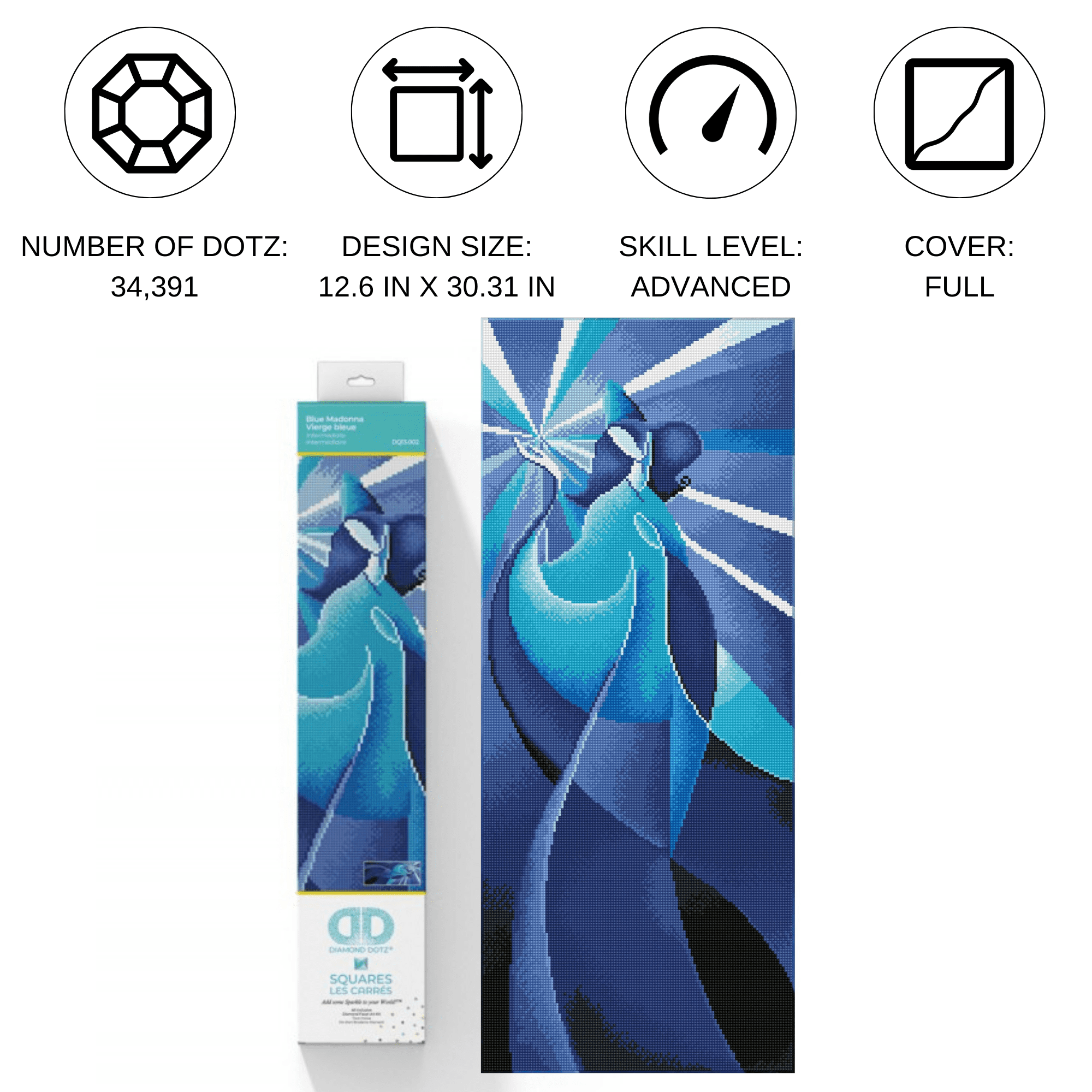 Diamond Dotz Blue Madonna Diamond Painting Kits for Adults - Diamond Art Kits a Relaxing Creative Craft Kit with Dotz Gems 12.6x30.3
