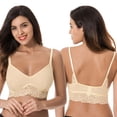 thumbnail image 3 of Curve Muse Plus Size Plunge Unlined Bralette with Floral Lace-2 Pack-YELLOW,SAGE-XL, 3 of 7