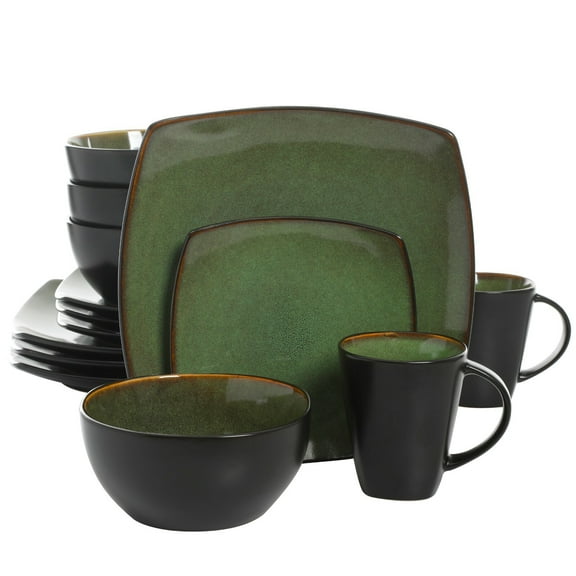 Gibson Soho Lounge Square 16-Piece Dinnerware Set - Green