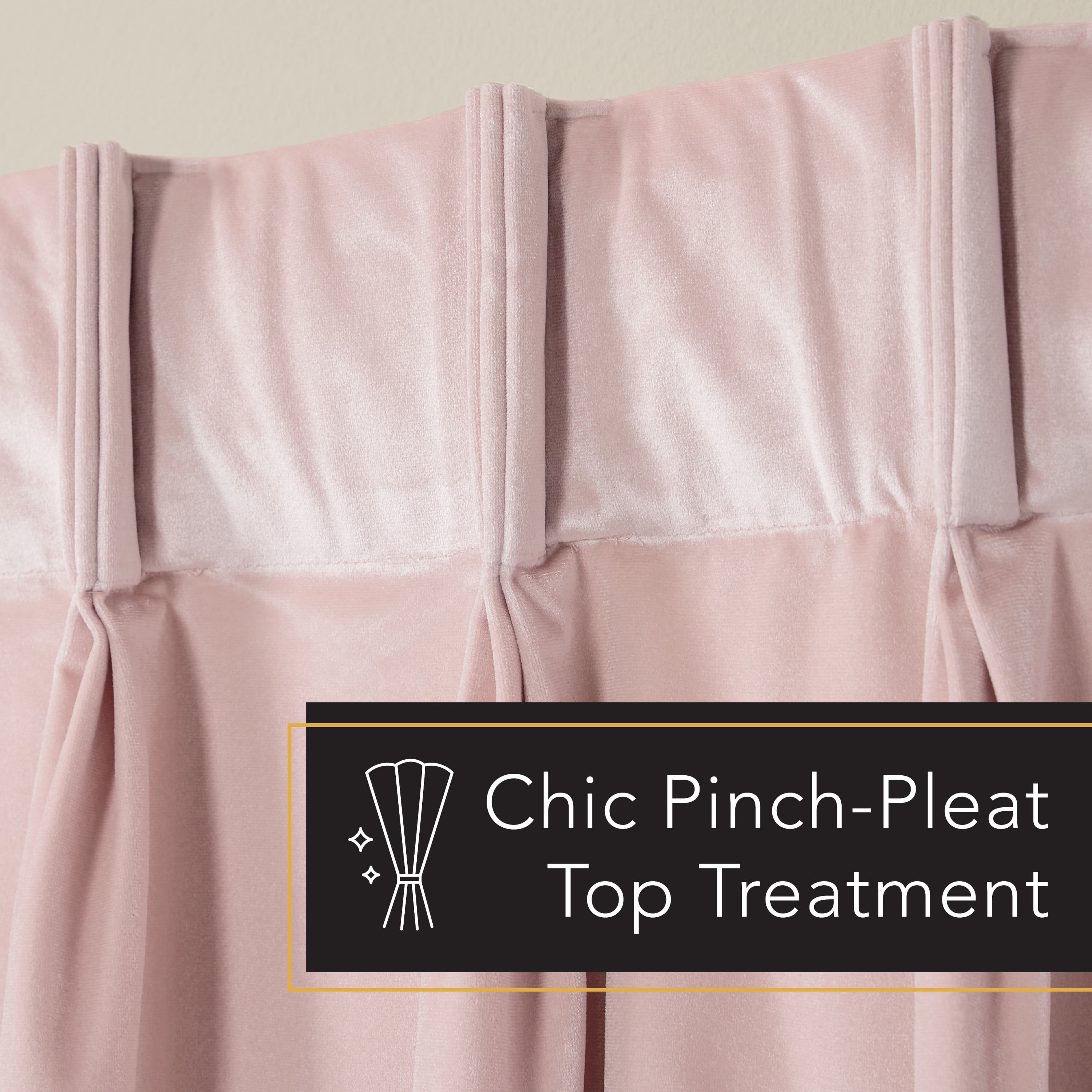 TOWN & COUNTRY LUXE Velour Solid Heavyweight Indoor Curtains, Light Filtering Opacity, Triple Pinch Pleat Top, Plush Velvet, 2-Pack Set, 108", Blush