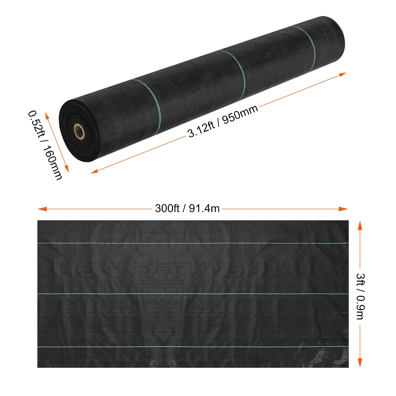 KFFKFF Weed Barrier 3x300 ft Landscape Fabric 3.2oz Heavy Duty Geotextile Fabric Woven PP Weed Control Mat for Underlayment, Garden Barrier Cloth Blocker, Black