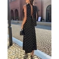 thumbnail image 5 of Womens French Retro Polka Dot Halter Neck Sleeveless Maxi Dress Vintage Summer Elegant Beach Gown Black XL, 5 of 9