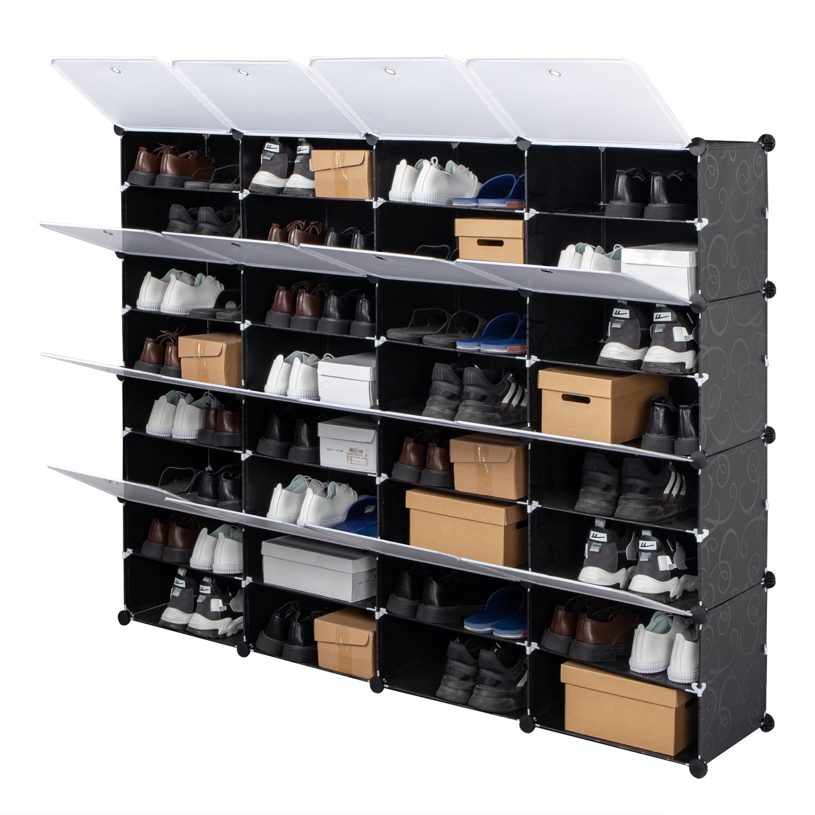 Hassch 8-Tier Portable 64 Pair Shoe Rack Organizer 32 Grids Tower Shelf Storage Cabinet Stand Expandable for Heels, Boots, Slippers, Black
