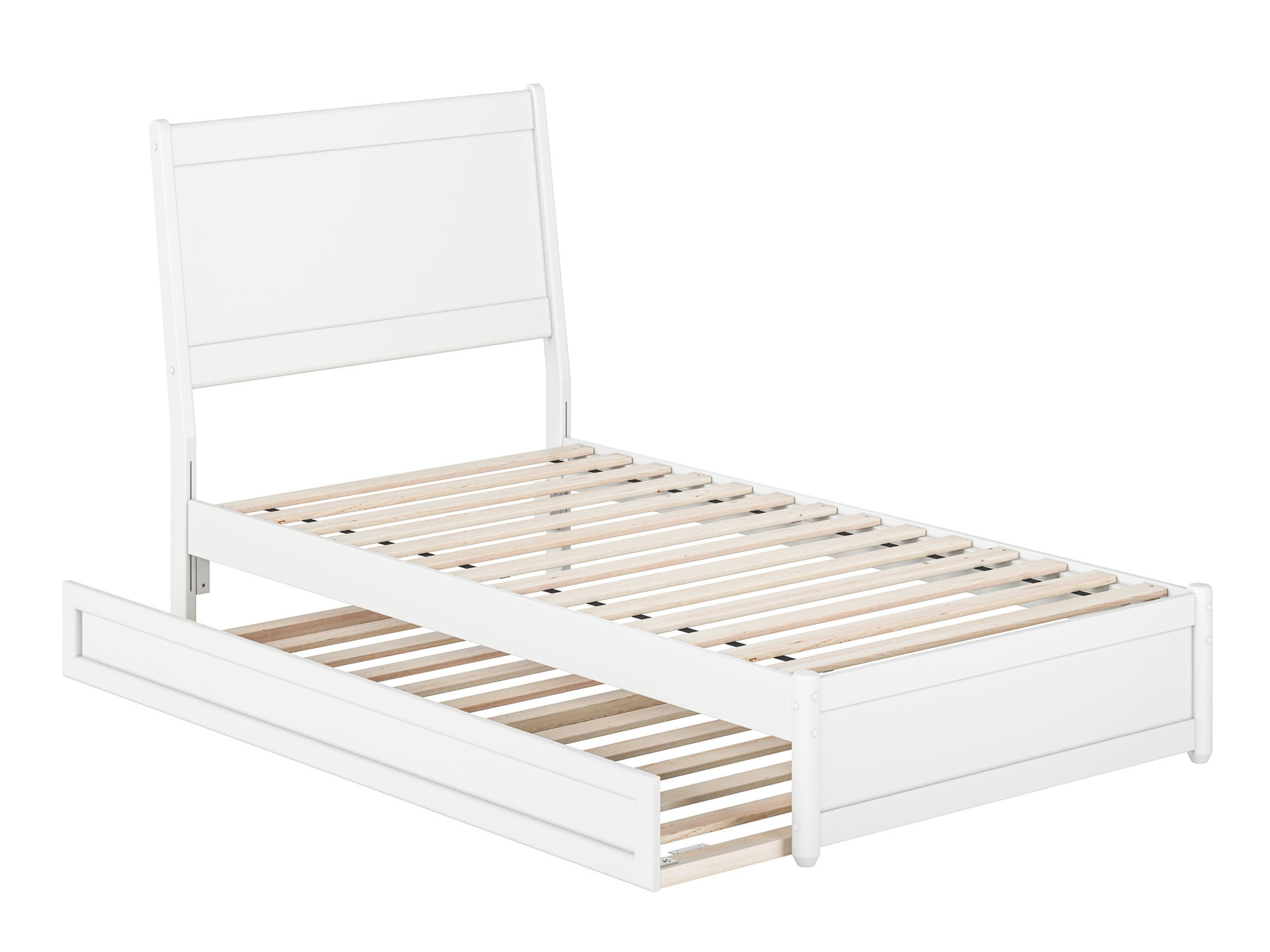 AFI Casanova Twin Solid Wood Platform Bed with Panel Footboard and Twin Trundle, White