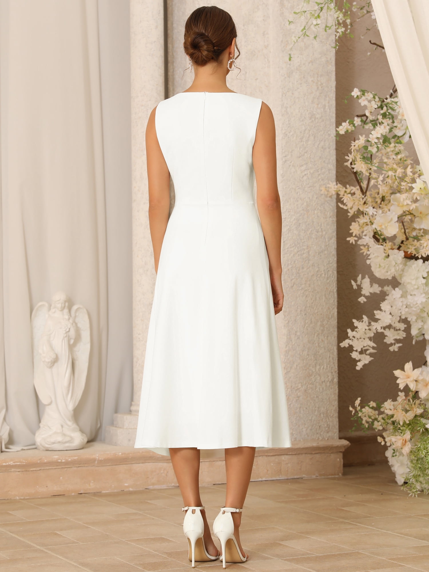 DARING DIVA Women's Formal Sleeveless Ruched High Waist A-Line Dresses XL White