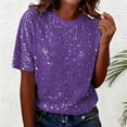 thumbnail image 2 of IWRICH Women's Full Sequin Sparkle Tops Shimmer Glitter Crew Neck Short Sleeve Shirts Disco Party Tee Shirts Tunic Blouse Purple One Size, 2 of 4