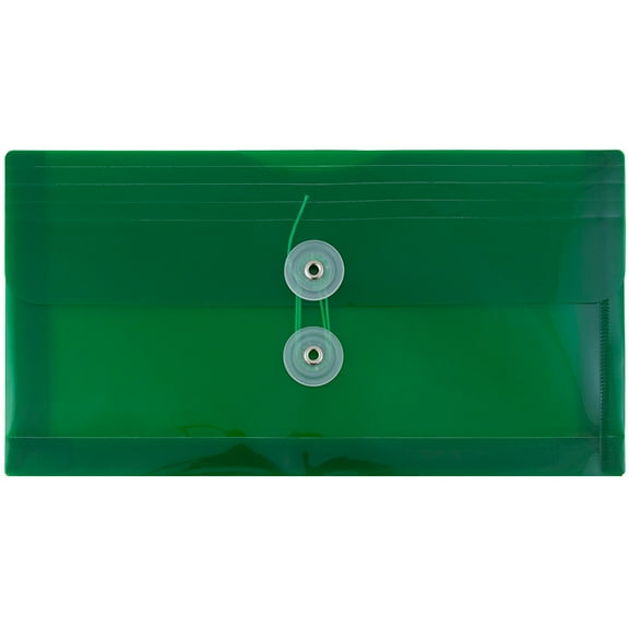 JAM Paper No. 10 Plastic Envelopes, 5 1/4 x 10, Green, Button String, 12/Pack