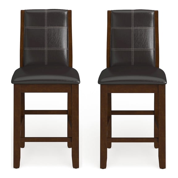 ENITIAL STAR Egnew Faux Leather Padded Counter Height Chair in Dark Walnut (Set of 2)