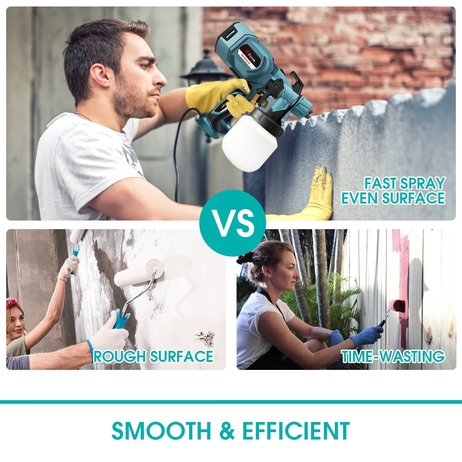 Qunler Paint Sprayer, 800W Electric Spray Gun, Paint Gun with 800ml Container for Home and Outdoors, Painting Projects