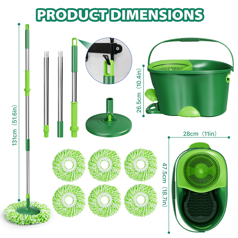 MYSPRI Spin Mop and Bucket System With 6 Refill Pads photo 2