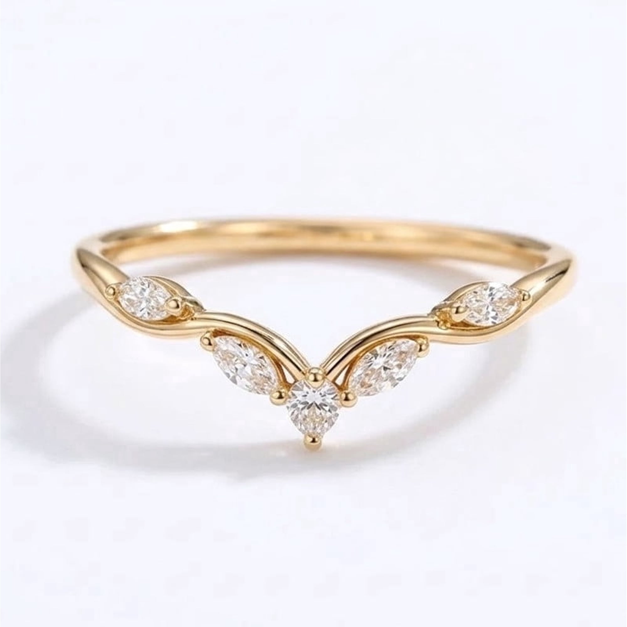 Marquise Cut Diamond Chevron Engagement Ring Curved Band Anniversary Ring Tiara Stackable Proposal Ring Diamond Bridal Wedding Ring Handmade Jewelry