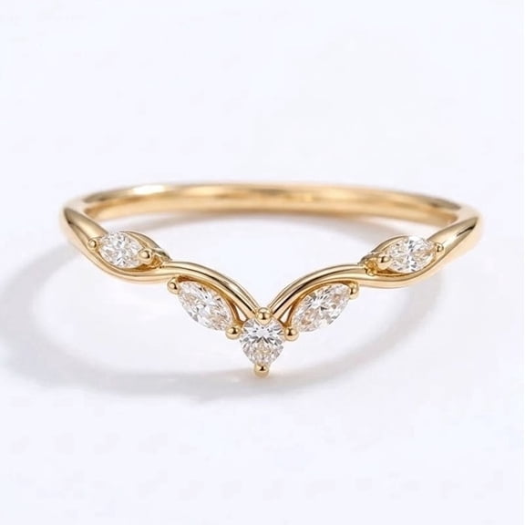 Marquise Cut Diamond Chevron Engagement Ring Curved Band Anniversary Ring Tiara Stackable Proposal Ring Diamond Bridal Wedding Ring Handmade Jewelry
