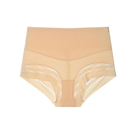 Tao Tao Shapewear Panties Tummy Control Underwear For Women Seamless Shaping High Waisted Panties Slimming Stripe Lace Panty Beige 2XL