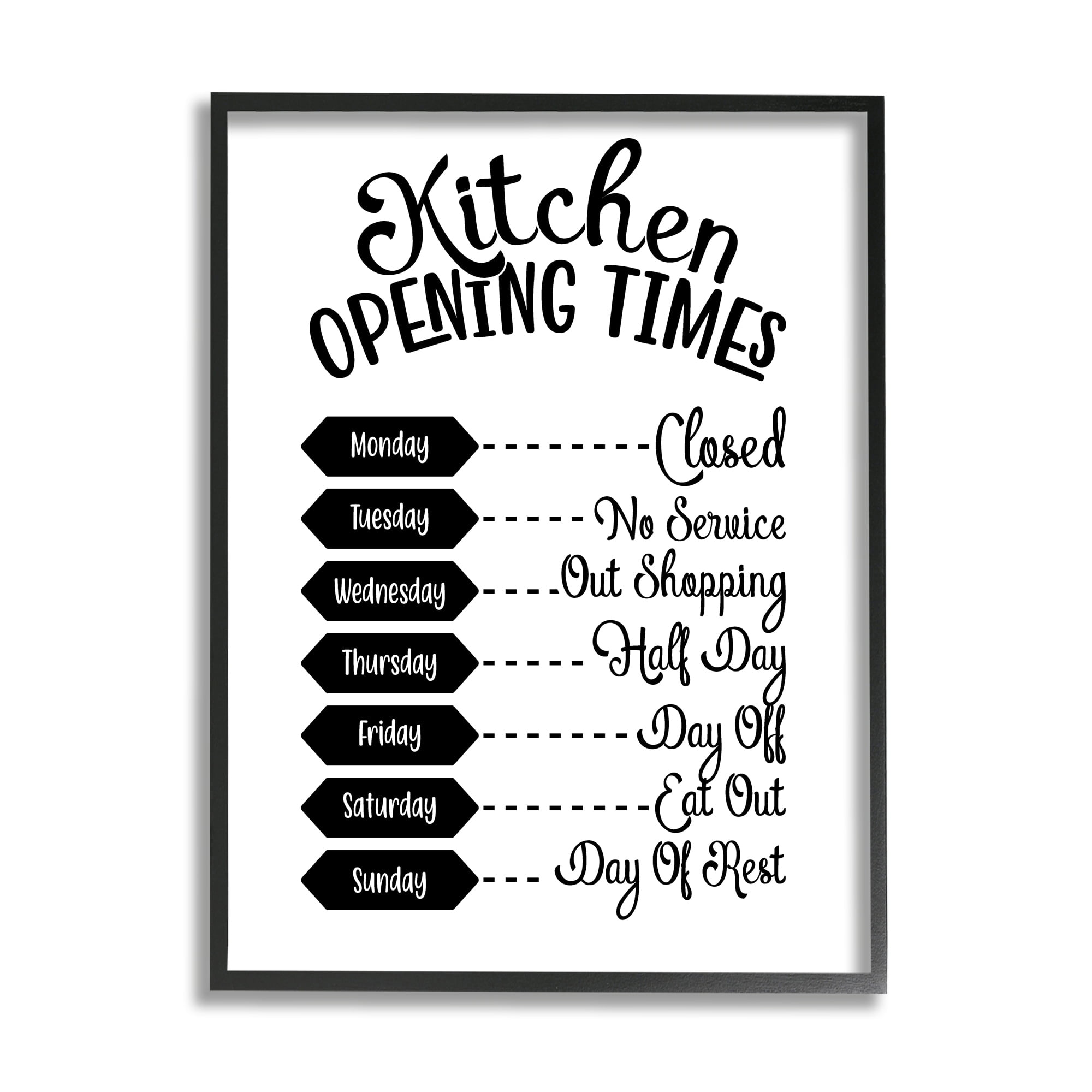 Stupell Industries Kitchen Opening Times Humorous Antique Text Style Graphic Art White Framed Art Print Wall Art, Design by Lettered and Lined