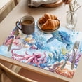 thumbnail image 3 of Sea Turtle Octopus Placemats Set of 4 Coastal Coral Summer Ocean Watercolor Place Mats Indoor Wipeable Table Mats Washable Cloth Dining Table Placemats for Kitchen Holiday Party Home Decor 13x19 Inch, 3 of 9