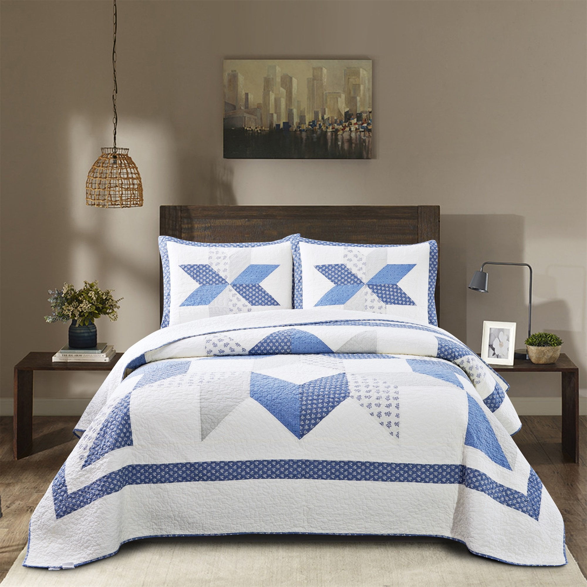 Details about   Mint Quilted Bedspread & Pillow Shams Set Pastel Dahlia Blossoms Print 
