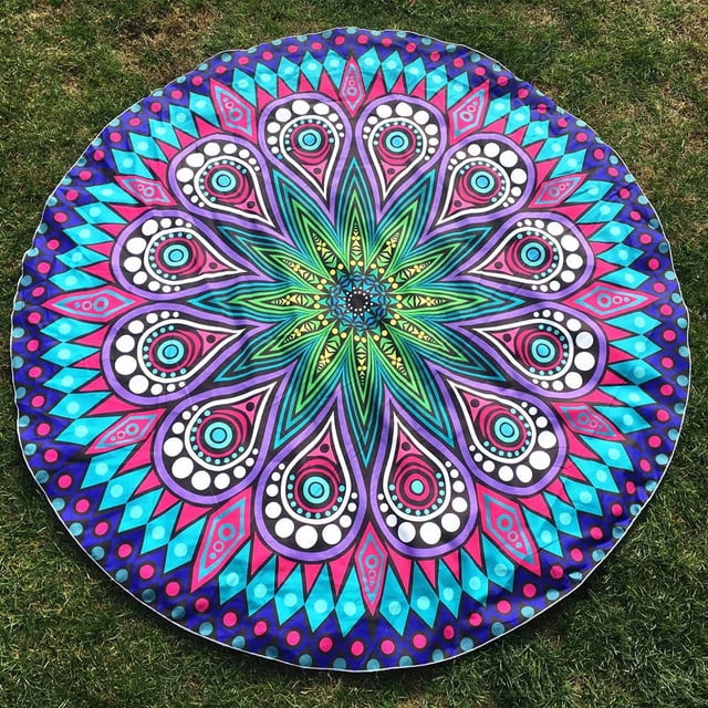 Xihbxyly Tapiz con Estampado Redondo, Estilo Hippie, para Playa, Colorido, para Yoga, Picnic, Decoración Del Hogar, Día de Playa, 147 X 147 Cm (Paquete de 1 Unidad).