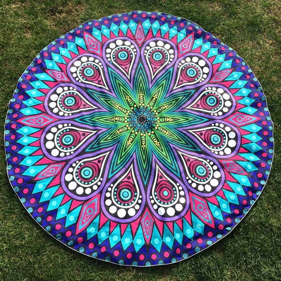 Cadorn Round Printed Beach Towel - Sky Blue Mandala Design for Pool & Travel