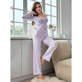 thumbnail image 3 of ScarletteEmmy Women’s Floral Pajama Set, Long Sleeve Button Front Lounge Sleepwear, Soft Ribbed Knit 2-Piece PJs, Lightweight Comfortable Homewear, Elegant Printed Loungewear Gift for Her, 3 of 7