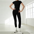 thumbnail image 2 of NMMUED Womens Two Piece Workout Sets Slim Fit Short Sleeve Shirt High Waist Leggings Yoga Outfits Matching Gym Set Black L, 2 of 9