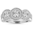 thumbnail image 1 of Bague Vintage Halo Diamant 3 Pierres 1 Ct en Or Blanc 10 K, 1 of 3