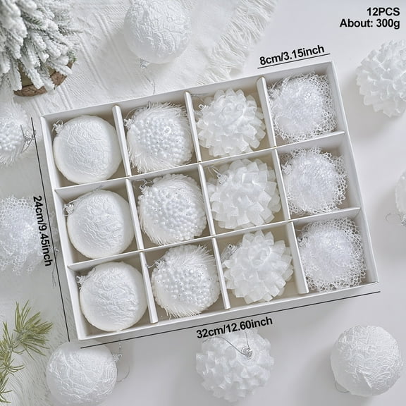 Btomtd 12pcs 8cm/3.15" Large Christmas Ornaments for Tree, Solid Color Christmas Balls Set, Holiday Christmas Decorations for Scene Arrangement, Christmas Tree Decorations, White