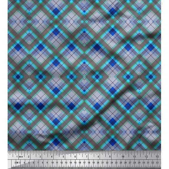 Soimoi Moss Georgette Fabric Diagonal Check Printed Craft Fabric by The Yard 42 Inch Wide