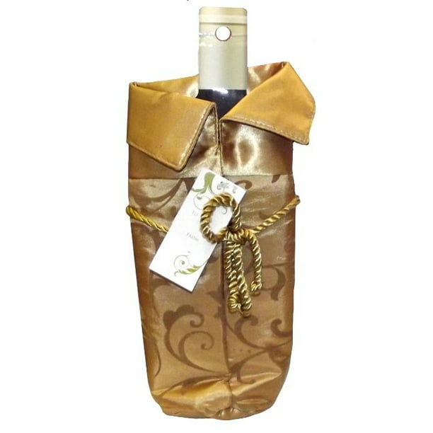 Gold Satin Holiday Wine Gift Bag