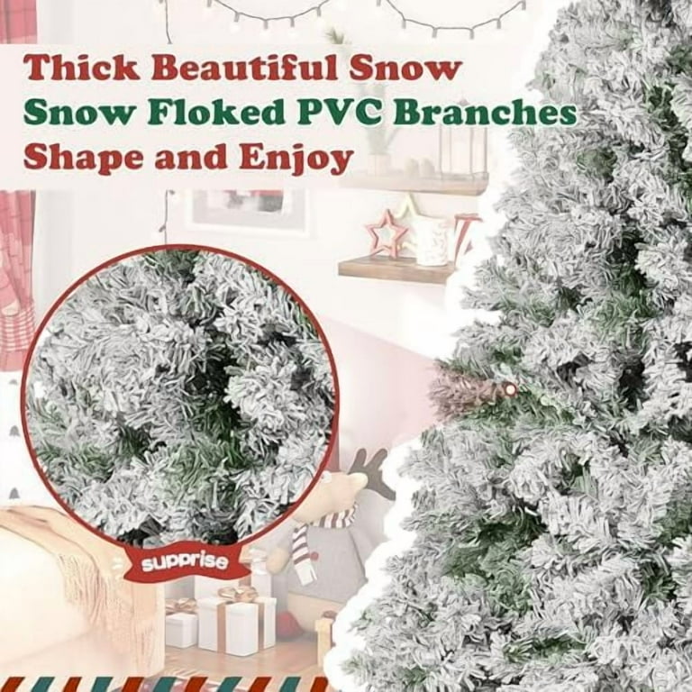 6ft Blue Snow Flocked Artificial Christmas Tree - 1000+ Branch Tips With Metal Stand, Premium PVC