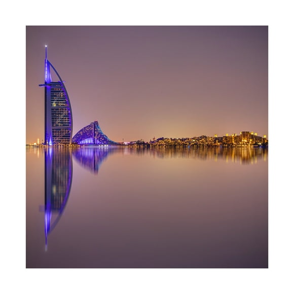 Canvas Wall Art - Mohammed Shamaa 'Burj Al Arab Reflections' Wall Art for Living Room, Bedroom, or Office D?cor by Trademark Fine Art - 14 x 14 Inches