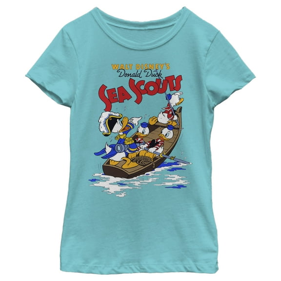 Girl's Mickey & Friends Donald Duck Sea Scouts Graphic Tee Tahiti Blue Large