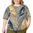 thumbnail image 2 of CLOOCL Oversized Blouse Rainforest Leaves Printed Mid Sleeve Shirts Nordic Style T Shirts, 2 of 6