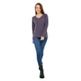 thumbnail image 3 of Sierra Socks T-Shirts à Manches Longues en Coton à Col en V Unis pour Femmes (Gris Fumée, Très Grand), 3 of 8