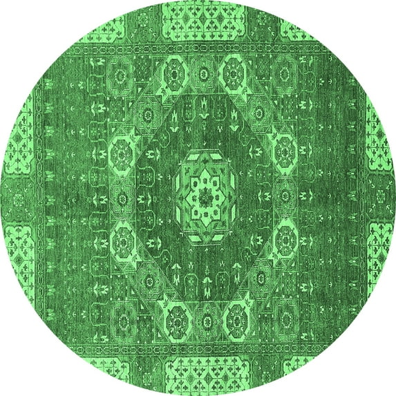 Ahgly Company Indoor Round Abstract Emerald Green Modern Area Rugs, 5' Round