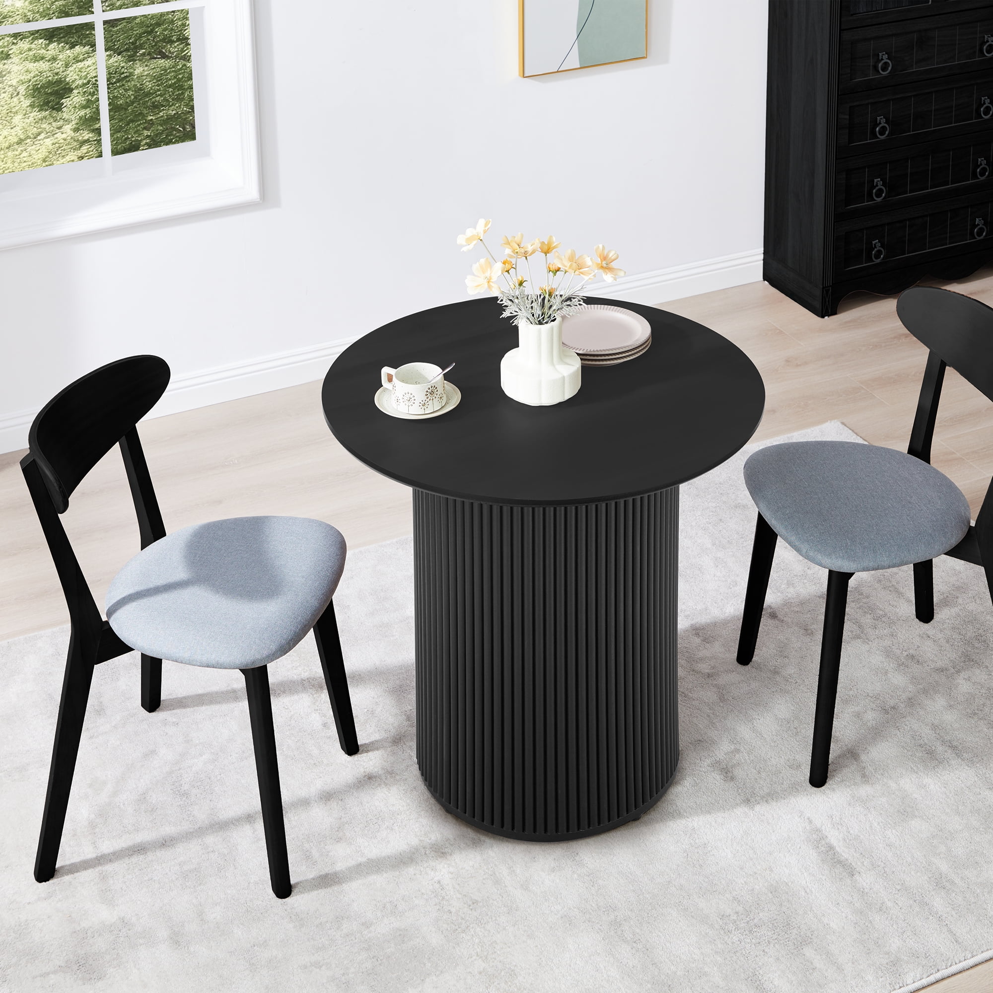 PHOYAL Fluted Small Round Dining Table for 2, 31.5 Inch Circle Dining Table for Kitchen Small Space Apartment, Black