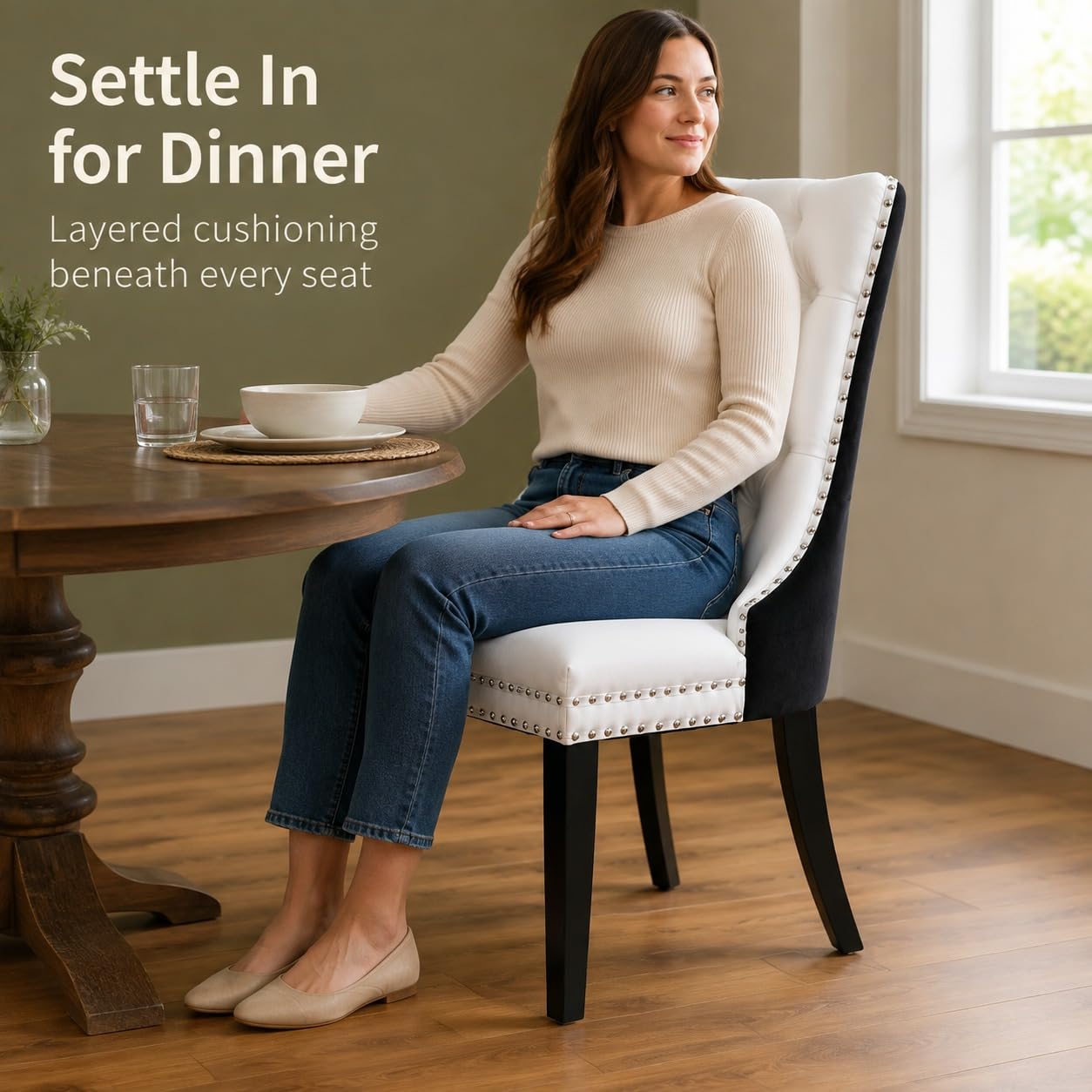 Oduse-Daily Tufted Dining Chairs Set of 2, Two-Tone photo 8