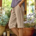 thumbnail image 2 of HKYNLAG Linen Bermuda Shorts for Women Knee Length Lightweight Capri Pants Summer High Waisted Cotton Shorts with Pockets Khaki XL, 2 of 5