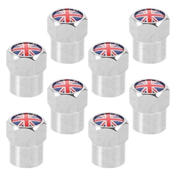 Stainless Steel Tire Valve Stem Caps with UK Flag Design for Car Use Multi Color 8 Pieces