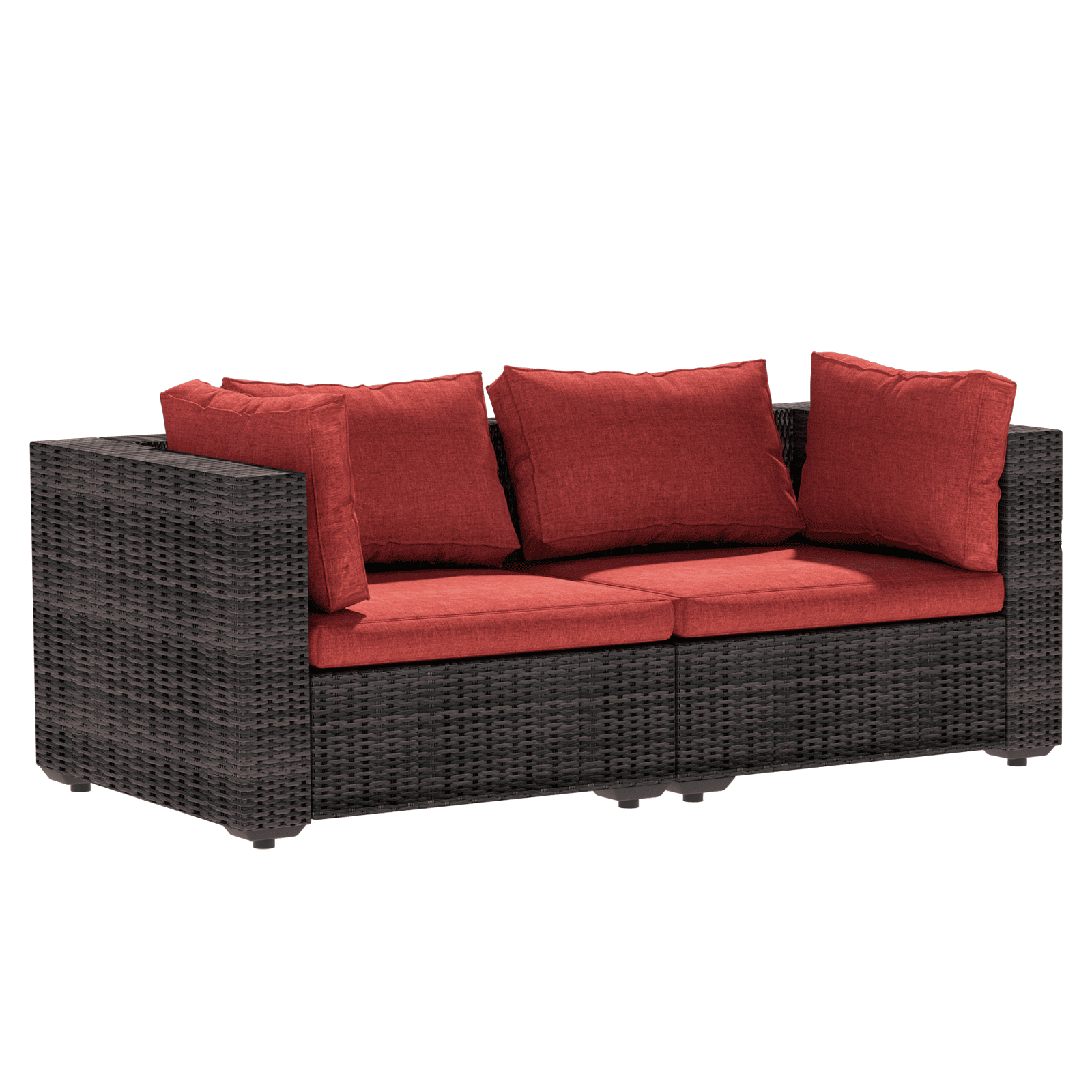 Grezone 5 Pieces Patio Furniture Set, All Weather Outdoor Sectional PE Rattan, Patio Conversation Sets with Cushions and Glass Coffee Table for Garden Lawn Balcony Porch Deck, Red