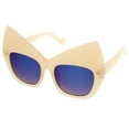 thumbnail image 2 of sunglassLA Unisex Chunky Frame Colored Mirror Square Lens Oversized Cat Eye Sunglasses (Creme / Blue Mirror) - 54mm, 2 of 4