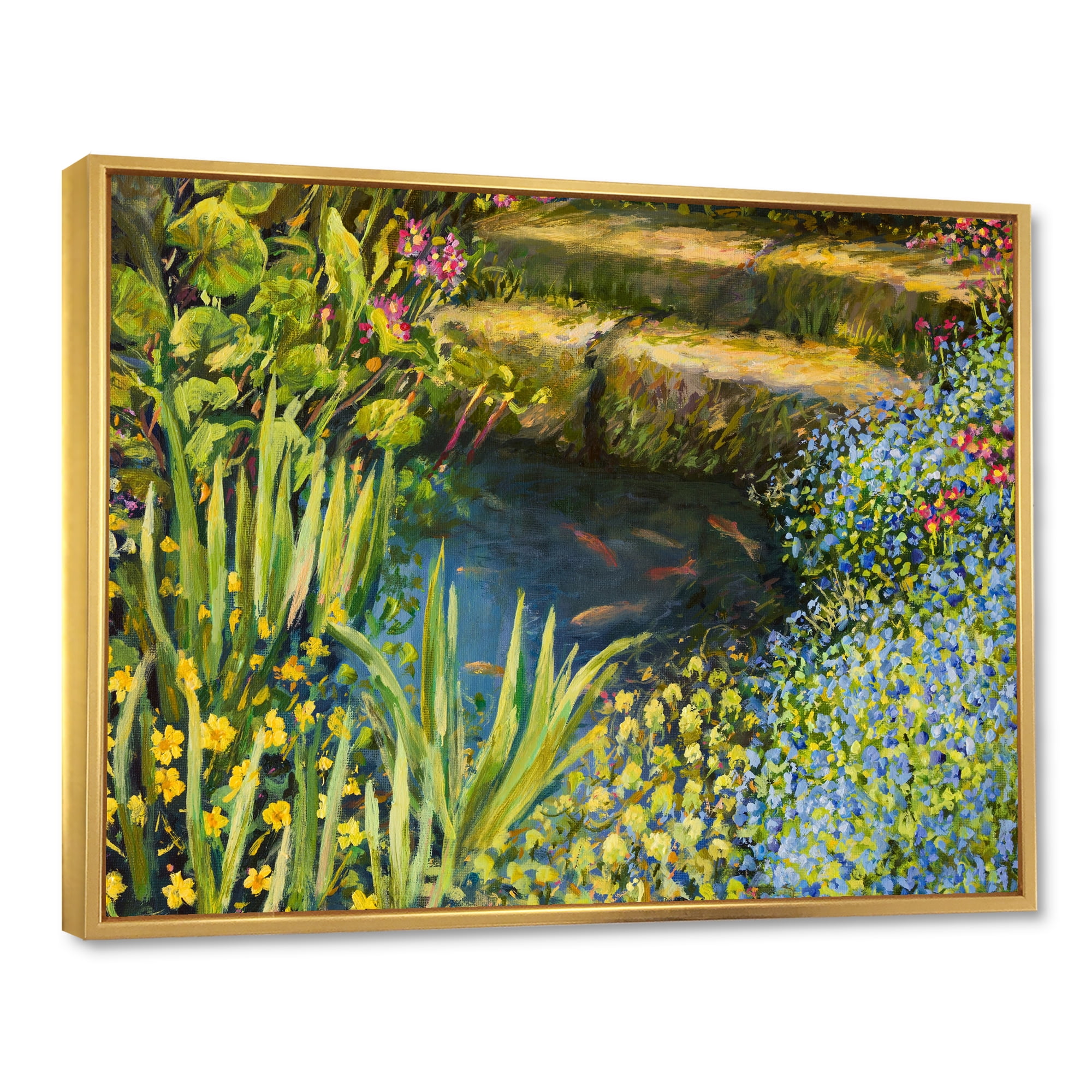 Designart 'Colorful Silence Flowers At The Lake Side' Lake House Framed Canvas Wall Art Print
