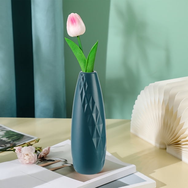 Fiudx Decoración del hogar Jarrón de imitación de plástico esmaltado, arreglo floral para sala de estar, decoración de mueble de TV, decoración de flores secas, maceta, utensilio para flores