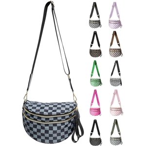 Checkered Crossbody Bum Bag for Women Nylon Checkereds Crossbody Bag Spacious Checkered Purse Bum Bag (Gray)